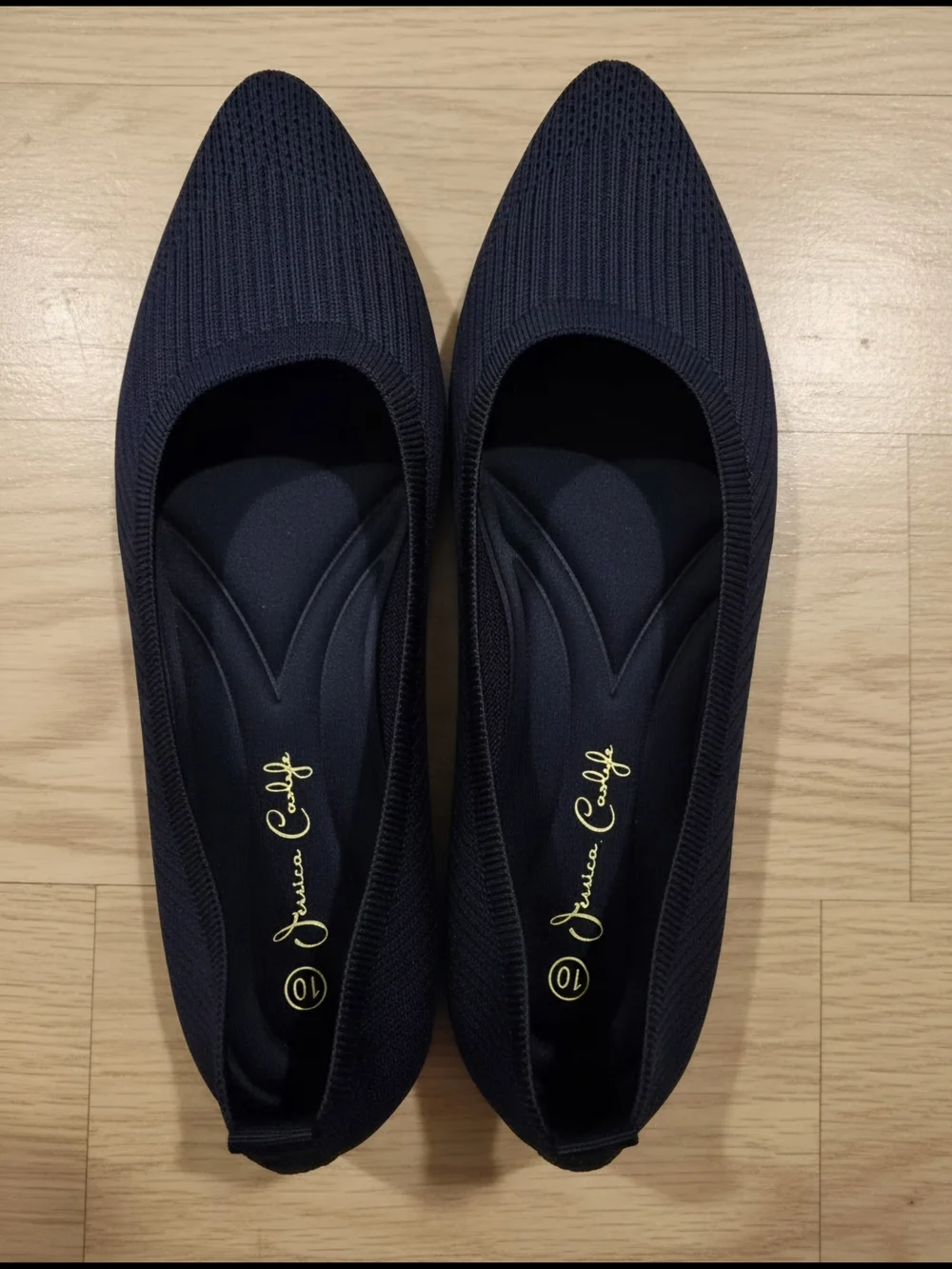 Navy Knit Pointed-Toe Flats